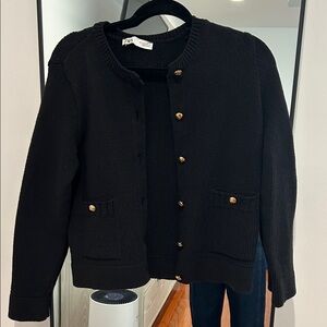 Zara Black Kids Knit Blazer with Gold Buttons